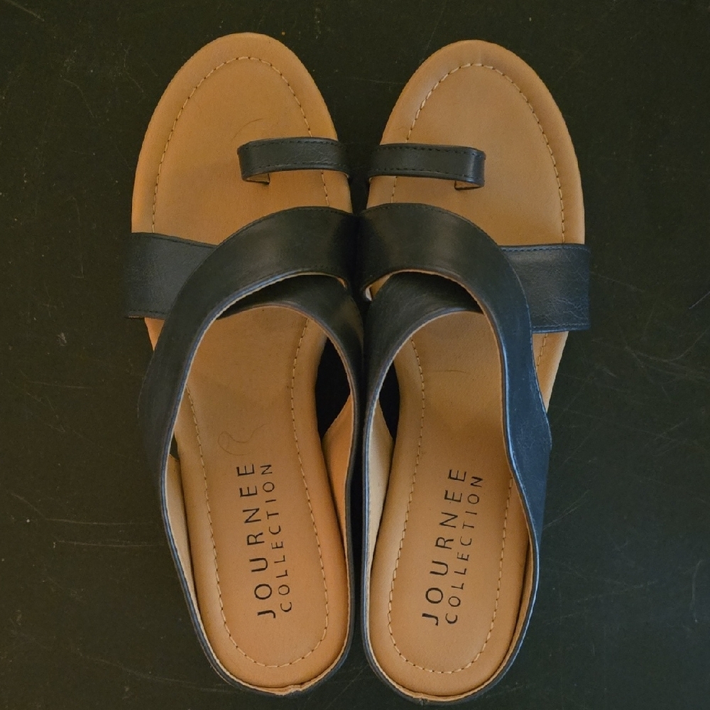 Journee Collection Black and Tan Classic Sandals